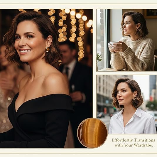 Chunky Gold Tiger Eye Stud Earrings for Women - Image 2