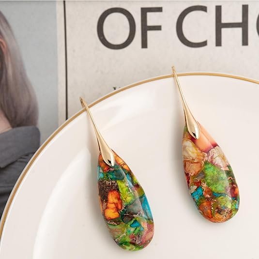 Natural Emperor Stone Fish Hoop Dangle Earrings for Women - Image 2