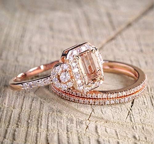 Rose Gold Plated Engagement Ring Set Micro Pave Women 5 Bullets: - Image 4