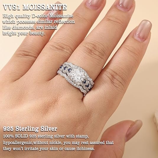 Princess Moissanite Engagement Ring Sterling Silver Women Bridal - Image 4