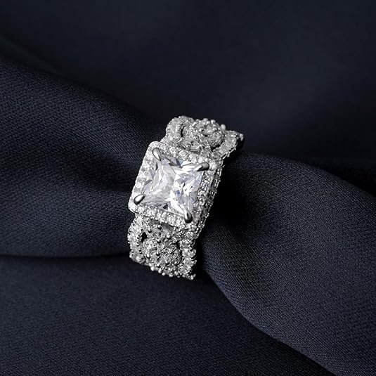 Princess Cut CZ Engagement Ring 925 Sterling Silver Women - Image 2