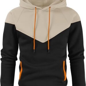 Mens Color Block Fleece Pullover Hoodie Casual Sweatshirt