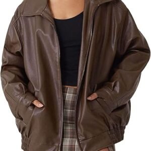 Women Oversized Faux Leather Motorcycle Jacket Fall Coat