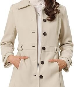 Women Winter Pea Coat Single Breasted Overcoat Pockets