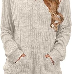 Womens Long Sleeve Pullover Hoodie Kangaroo Pocket Sweatshirt