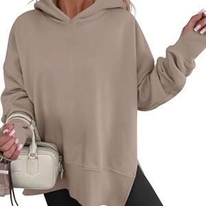 Womens Oversized Fleece Hoodie Long Sleeve Side Slit Pullover