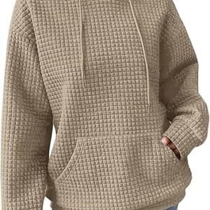 Womens Casual Waffle Hoodie Long Sleeve Drawstring Pullover Top