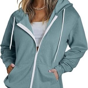 Womens Full Zip Hoodie Long Sleeve Casual Sweatshirt