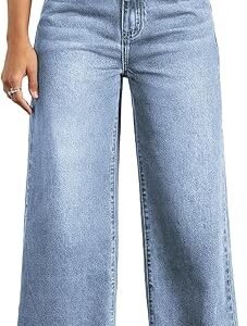 Womens High Waist Straight Leg Loose Stretch Denim Jeans
