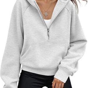 Womens Oversized Fleece Half Zip Hoodie Casual Winter Jacket