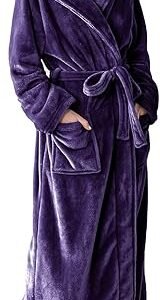 Hooded Plush Fleece Women Bathrobe Full Length Spa Robe
