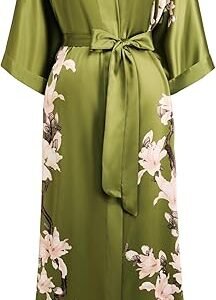Floral Satin Kimono Robe Long Silky Bath Cover Up