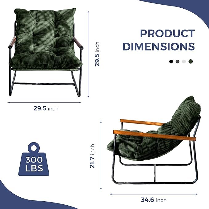 Modern Accent Chair with Metal Frame and Wooden Armrests - Image 4