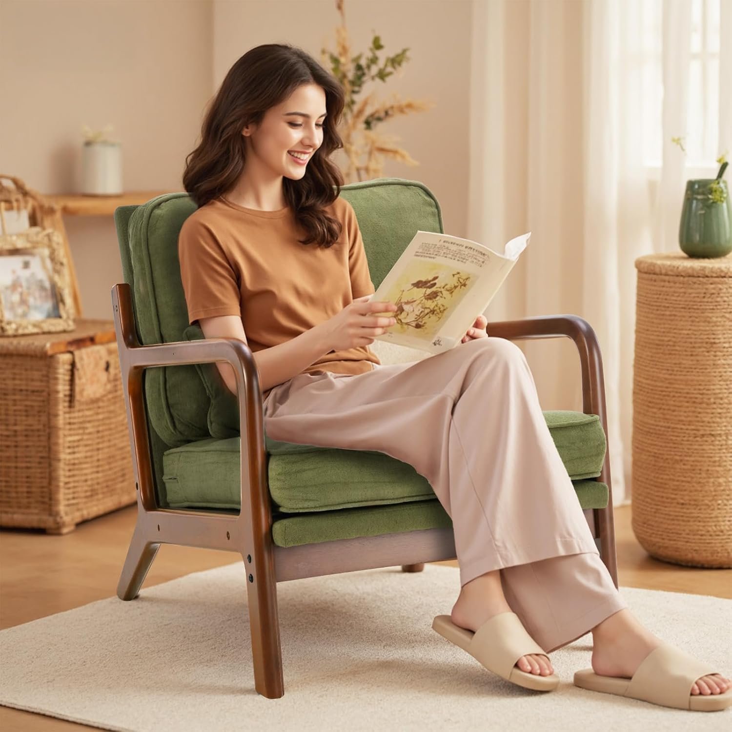 Mid Century Accent Chair with Arms and Waist Cushion - Image 4