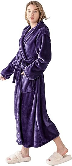 Hooded Plush Fleece Women Bathrobe Full Length Spa Robe - Image 2