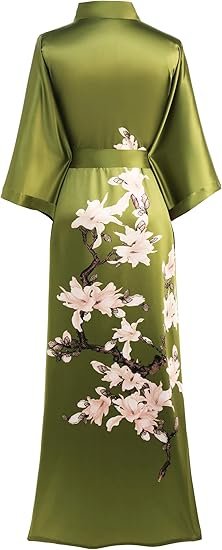 Floral Satin Kimono Robe Long Silky Bath Cover Up - Image 2