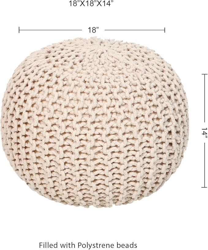 Handmade Round Cable Knit Cotton Pouf Ottoman Footrest - Image 3