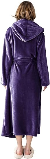 Hooded Plush Fleece Women Bathrobe Full Length Spa Robe - Image 3
