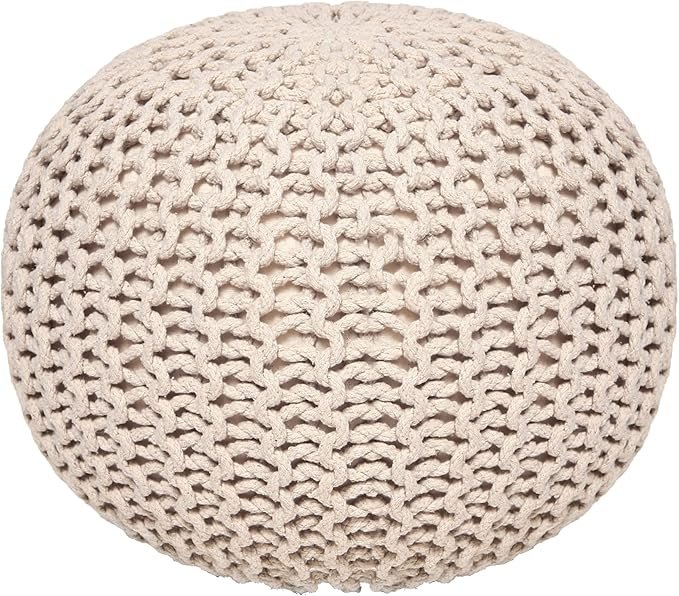 Handmade Round Cable Knit Cotton Pouf Ottoman Footrest - Image 2