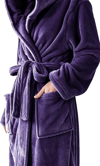 Hooded Plush Fleece Women Bathrobe Full Length Spa Robe - Image 4